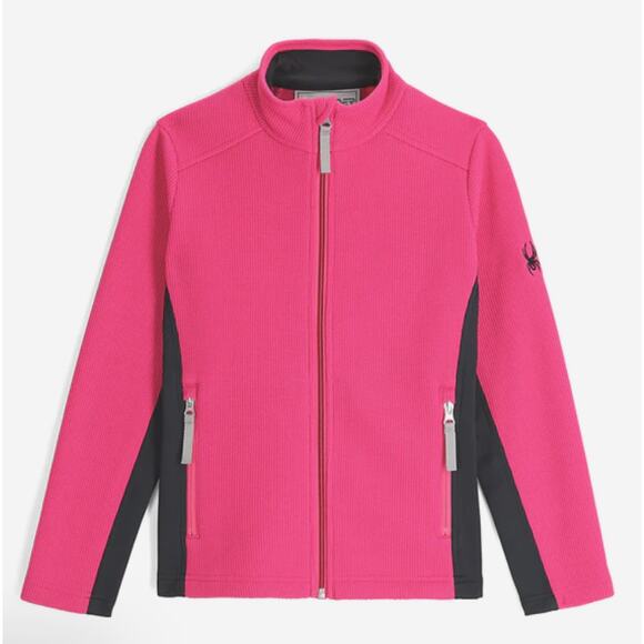 Spyder Girls L Pink Gray Bandita Full Zip Fleece Jacket Sweater Knit Colorblock - Picture 12 of 12